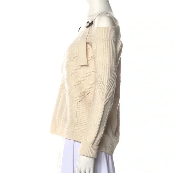 Jonathan Simkhai Tan Wool Off the Shoulder Sweater Cable Knit Beige Buckle XS - Picture 2 of 13
